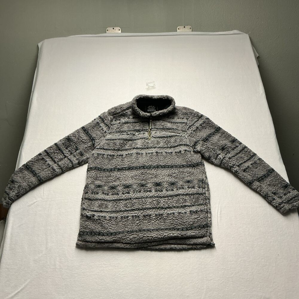 Grizzly Sherpa Mens 1/4 Zip Pullover Sweater Jacket Sz M Gray N Blue, 3695